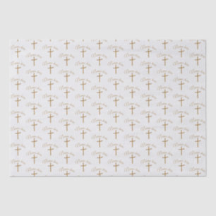Personalised Name Gold Cross Christening Baptismal Tissue Paper