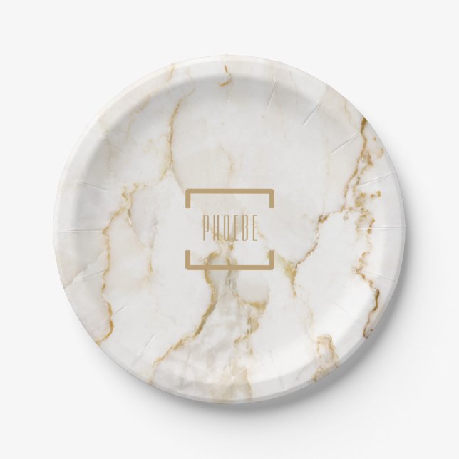 Personalised Name Gold Effect Marble Paper Plate (Front)