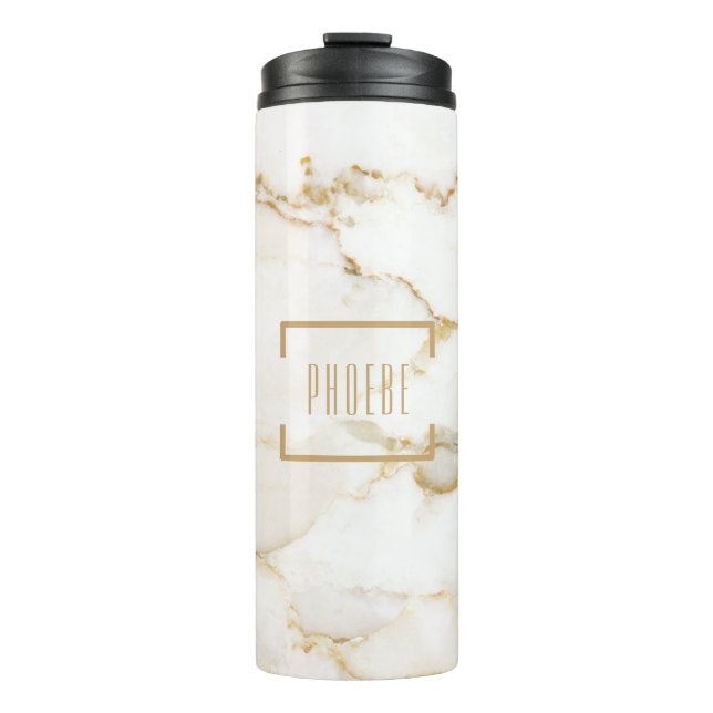 Personalised Name Gold Effect Marble Thermal Tumbler (Front)