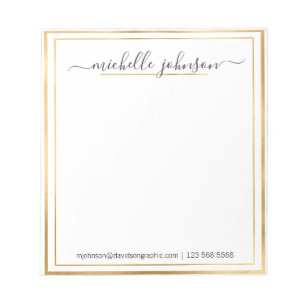 Personalised Name Gold   From The Desk Of  Notepad