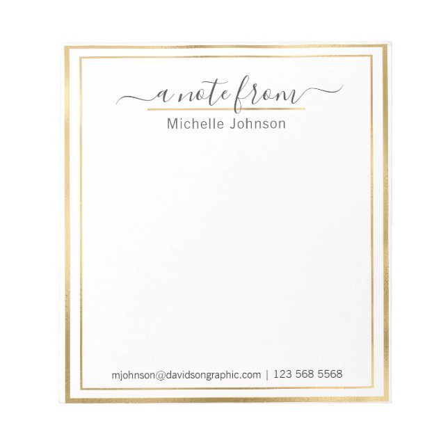 Personalised Name Gold | From The Desk Of  Notepad (Front)