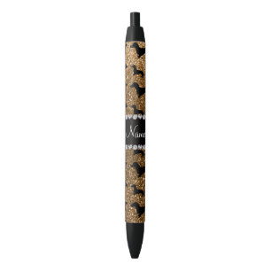 Personalised name gold glitter dachshunds black ink pen