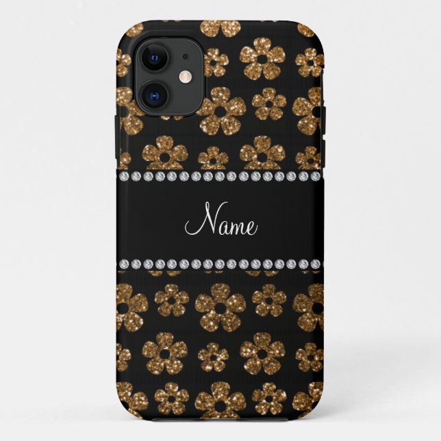 Personalised name gold glitter flowers Case-Mate iPhone case (Back)