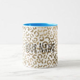Personalised Name Gold Leopard Print Two-Tone Coffee Mug