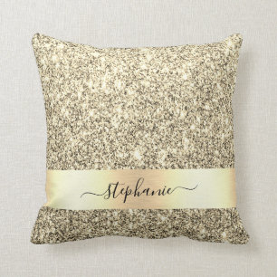 Personalised Name Gold Metallic Glitter Luxury Cushion