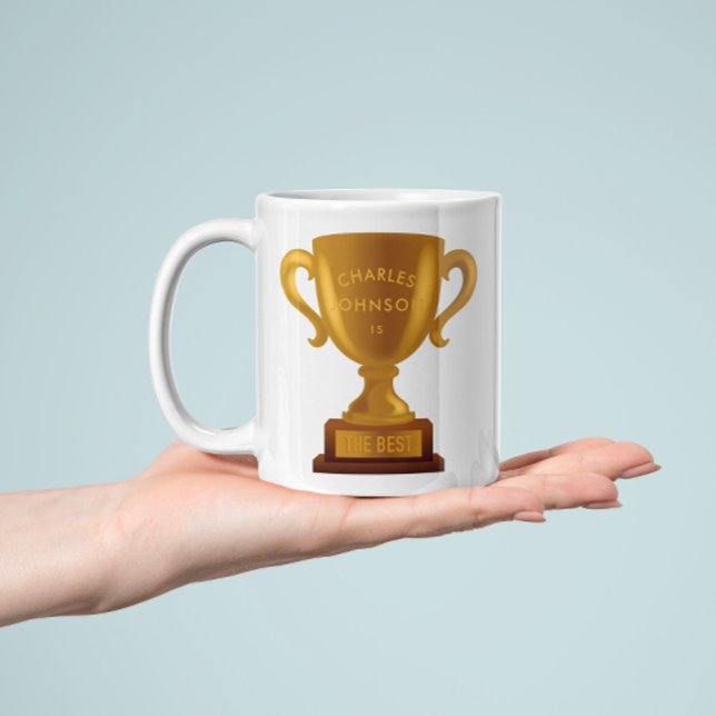 Personalised Name Golden Trophy Coffee Mug (Personalized golden trophy mug for The Best)