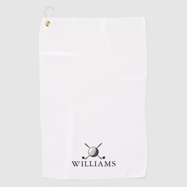 Personalised Name Golf Ball And Clubs Golf Towel (Front)