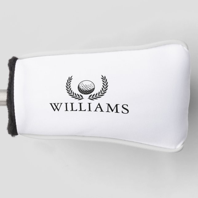 Personalised Name Golf Ball And Wreath Head Cover (Front)