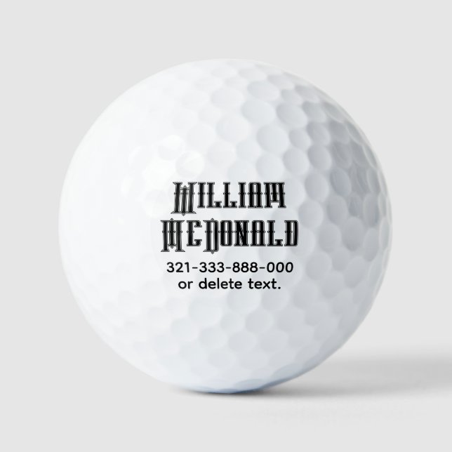 Personalised Name Golf Balls Template GOTHIC 6 (Front)