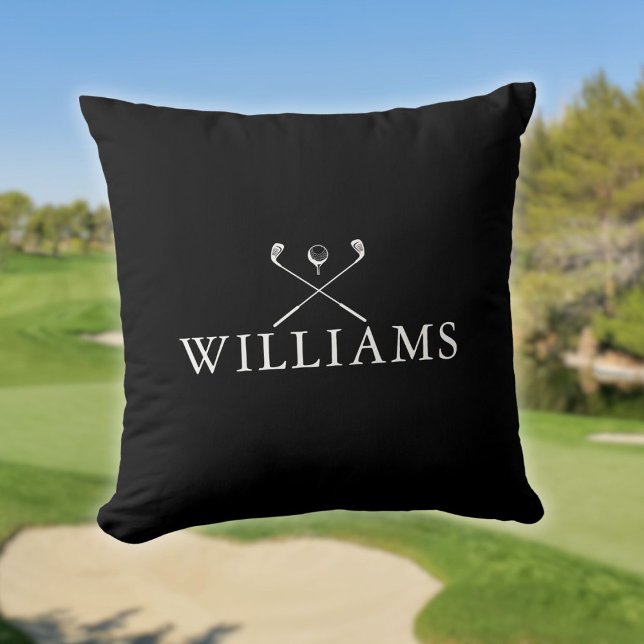 Personalised Name Golf Clubs Black And White Cushion (Personalized Name Golf Clubs Black And White Throw Pillow)