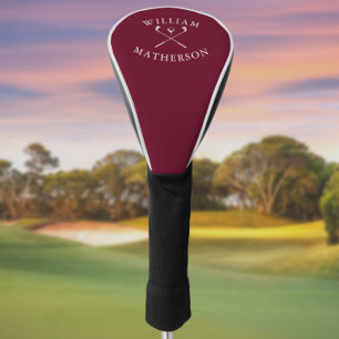Personalised Name Golf Clubs Burgundy And White Head Cover