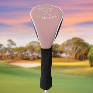 Personalised Name Golf Clubs Dusty Rose And White Golf Head Cover