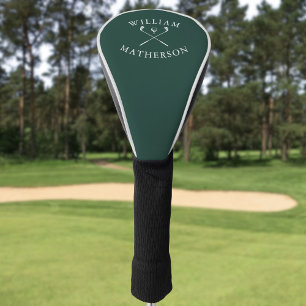 Personalised Name Golf Clubs Emerald Green White Head Cover