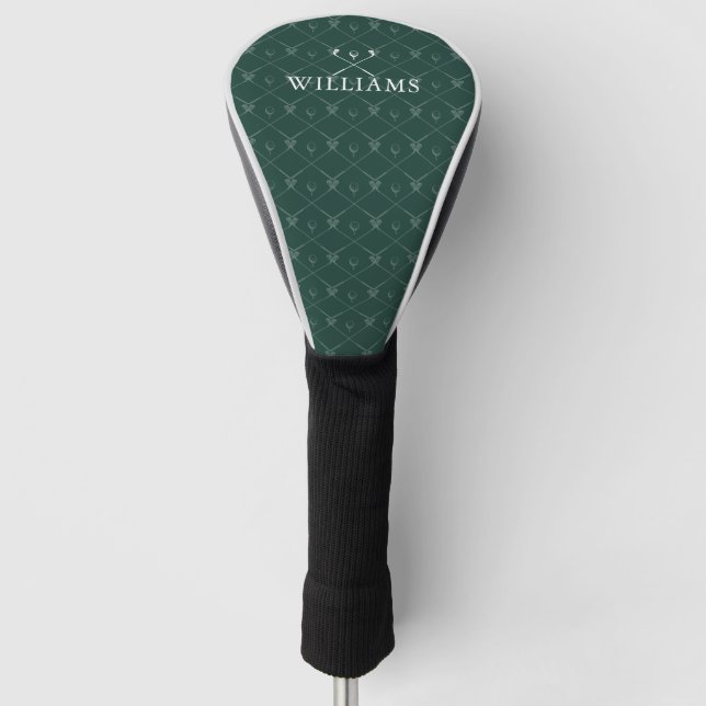 Personalised Name Golf Clubs Pattern Emerald Green Head Cover (Front)