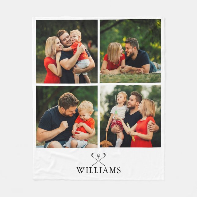 Personalised Name Golf Clubs Photo Collage Fleece Blanket (Front)