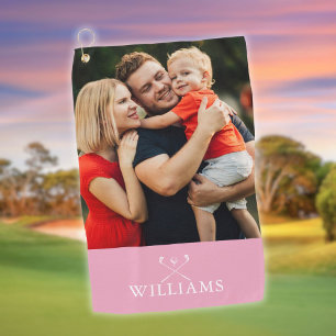 Personalised Name Golf Clubs Photo Pink Towel