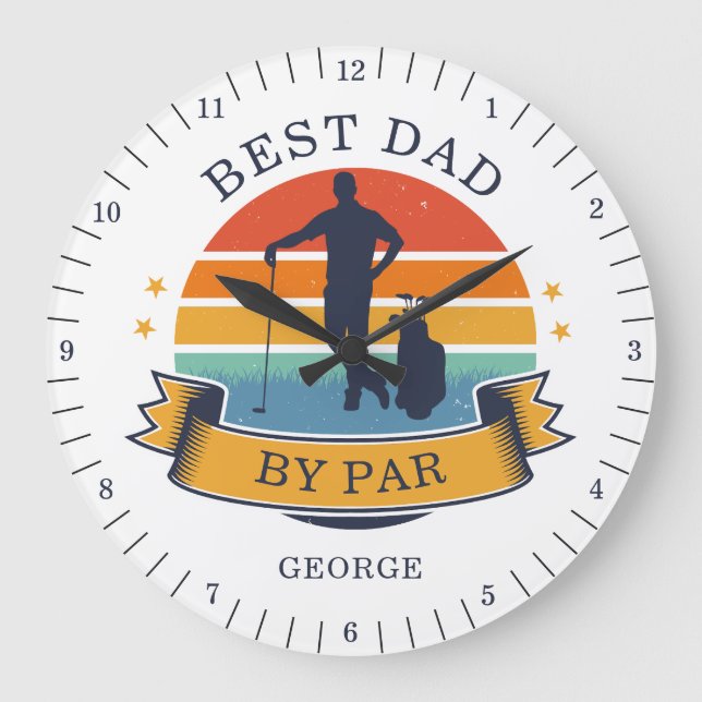 Personalised Name Golf Dad By Par Birthday Retro Large Clock (Front)