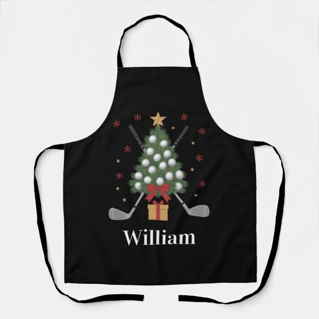 Personalised Name Golf Tree Equipment Christmas  Apron (Front)