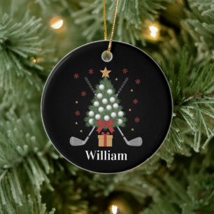 Personalised Name Golf Tree Equipment Christmas  Ceramic Ornament