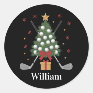 Personalised Name Golf Tree Equipment Christmas  Classic Round Sticker