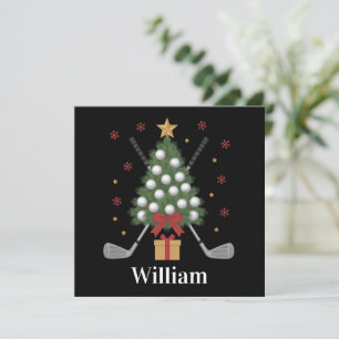 Personalised Name Golf Tree Equipment Christmas  Holiday Card