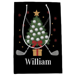 Personalised Name Golf Tree Equipment Christmas  Medium Gift Bag