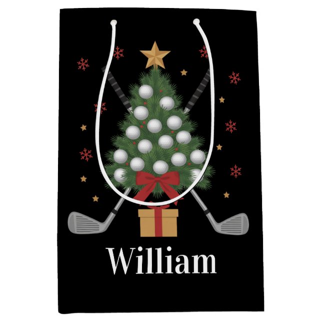 Personalised Name Golf Tree Equipment Christmas  Medium Gift Bag (Front)