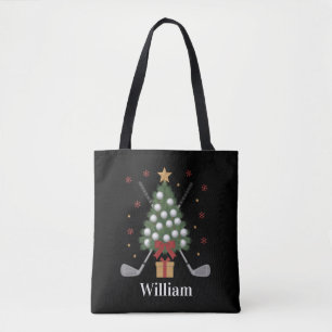 Personalised Name Golf Tree Equipment Christmas Tote Bag