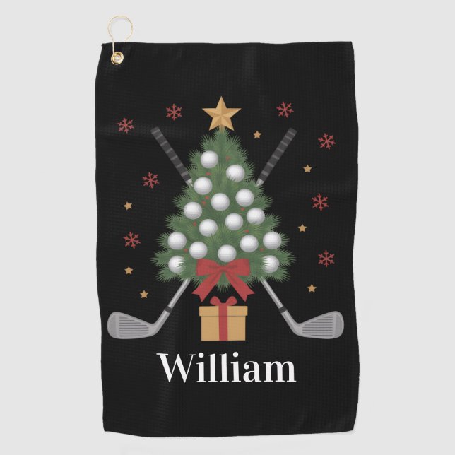Personalised Name Golf Tree Equipment Christmas  Towel (Front)