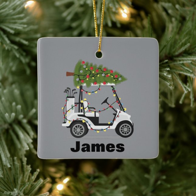 Personalised Name Golfer Christmas Golf Cart Xmas  Ceramic Ornament (Tree)