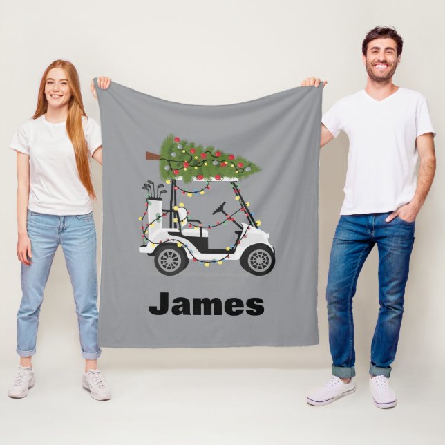 Personalised Name Golfer Christmas Golf Cart Xmas  Fleece Blanket (In Situ)
