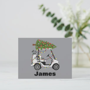 Personalised Name Golfer Christmas Golf Cart Xmas  Holiday Postcard