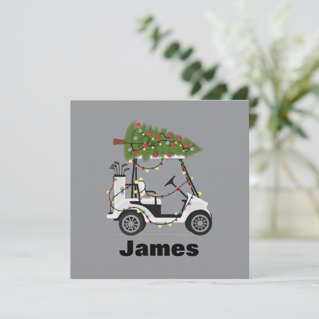 Personalised Name Golfer Christmas Golf Cart Xmas  Invitation (Standing Front)