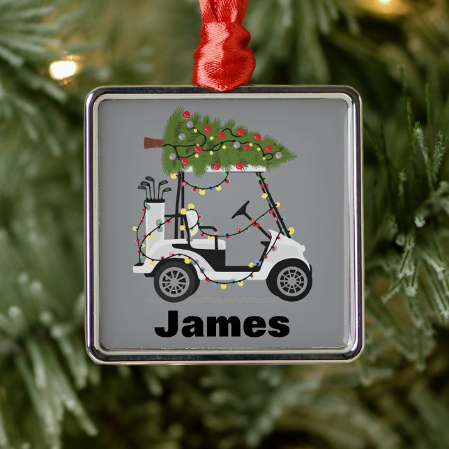 Personalised Name Golfer Christmas Golf Cart Xmas  Metal Ornament (Tree)