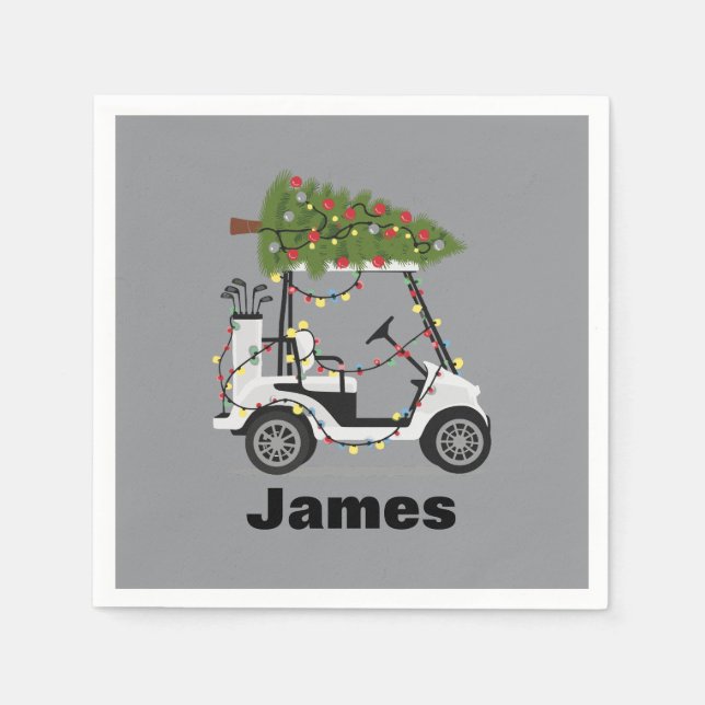 Personalised Name Golfer Christmas Golf Cart Xmas  Napkin (Front)