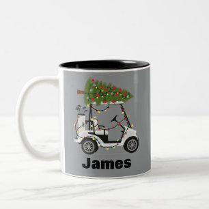 Personalised Name Golfer Christmas Golf Cart Xmas  Two-Tone Coffee Mug