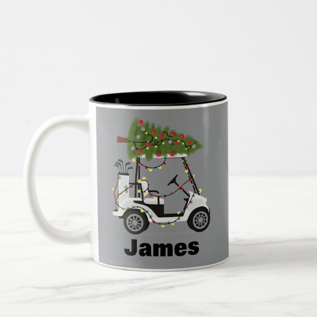 Personalised Name Golfer Christmas Golf Cart Xmas  Two-Tone Coffee Mug (Left)