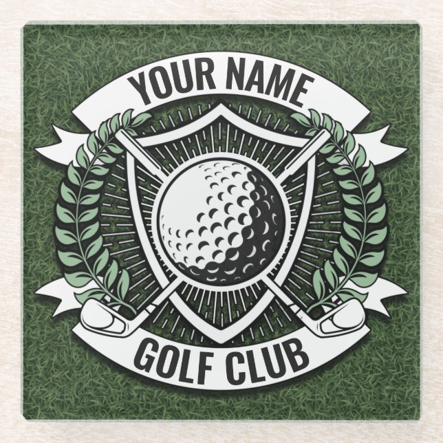 Personalised NAME Golfer Golf Club Turf Clubhouse Glass Coaster (Front)