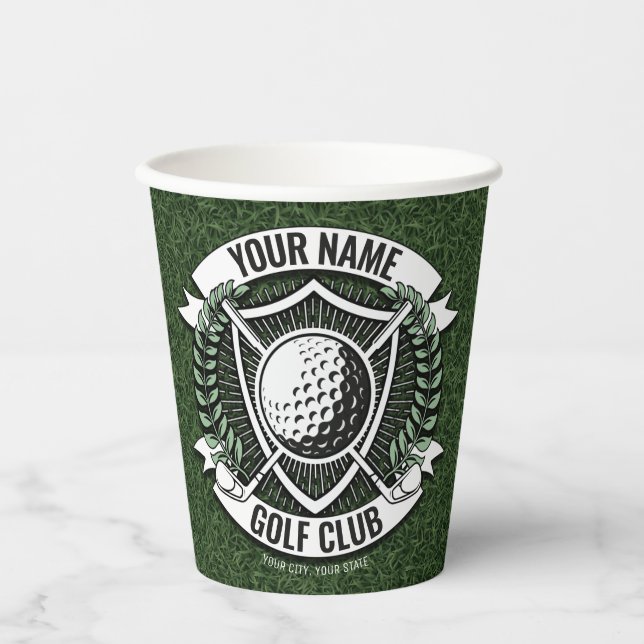 Personalised NAME Golfer Golf Club Turf Clubhouse  Paper Cups (Front)
