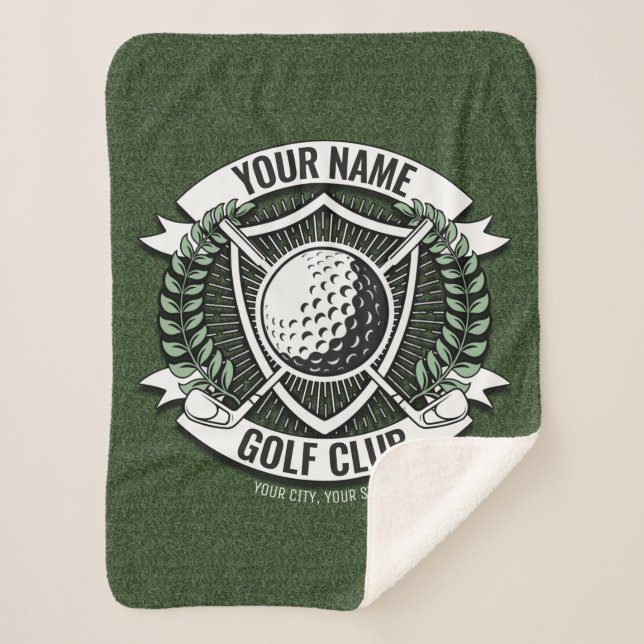 Personalised NAME Golfer Golf Club Turf Clubhouse Sherpa Blanket (Front)