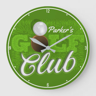 Personalised NAME Golfer Green Golf Course Club Large Clock
