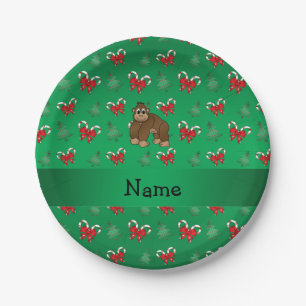Personalised name gorilla green candy canes bows paper plate