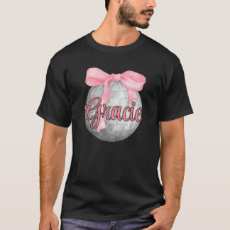 Personalised Name Gracie Coquette Bow Pink Disco B T-Shirt