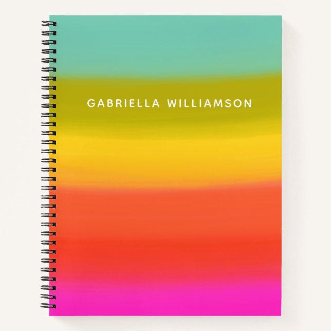 Personalised Name Gradient Rainbow Colourful Bold Notebook (Front)