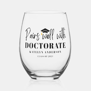 Personalised Name Graduation Year Doctorate Degree Stemless Wine Glass