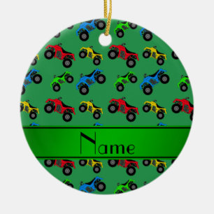 Personalised name green atv pattern ceramic tree decoration