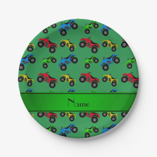 Personalised name green atv pattern paper plate