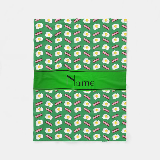 Personalised name green bacon eggs fleece blanket (Front)