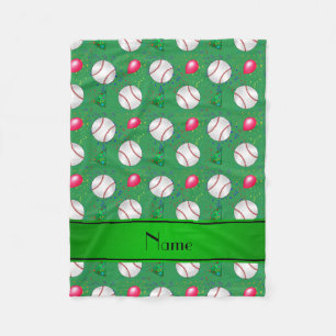 Personalised name green baseball birthday fleece blanket