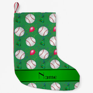 Personalised name green baseball birthday small christmas stocking